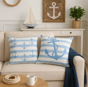 anker kissen blau, dekokissen, dekokissen maritim, dekokissen maritim anker