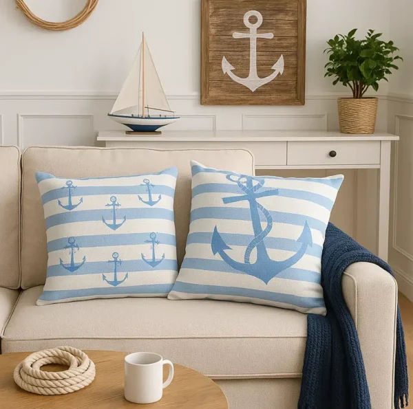 anker kissen blau, dekokissen, dekokissen maritim, dekokissen maritim anker