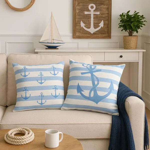 anker kissen blau, dekokissen, dekokissen maritim, dekokissen maritim anker