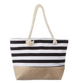 Die Strip Bag ist eine maritim inspirierte Canvas Tasche mit schwarz-weißem Streifen Design, die als windfeste Strandtasche und stilvolle Geschenkidee überzeugt.